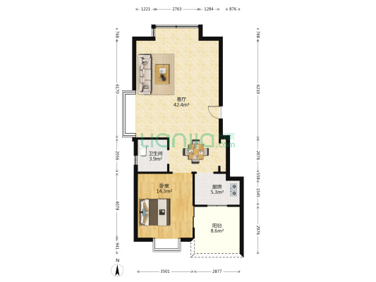 美丽新世界金德茂花园 1室1厅1卫 144平方