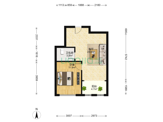 明湖天地 1室1厅1卫 60平方