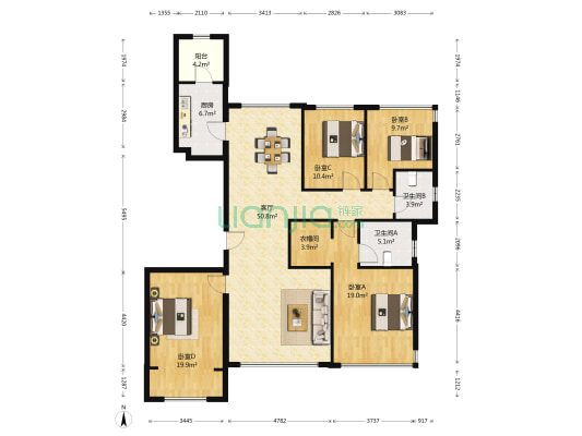 海韵华府 4室1厅2卫 182平方