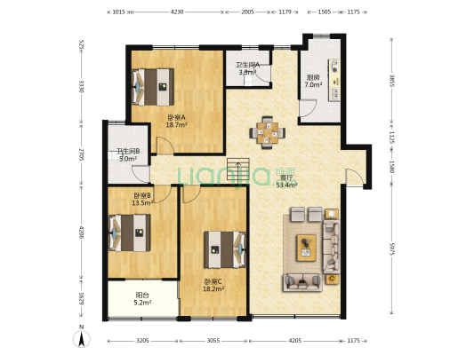 金阳花园(金阳巷) 3室1厅2卫 150平方