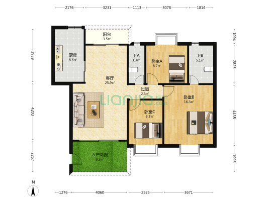 樵晖名苑 3室1厅2卫 105平方