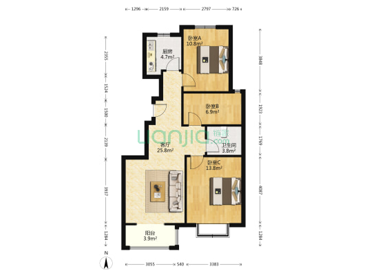 天地新城 户型通透 随时过户  户型方正-户型图