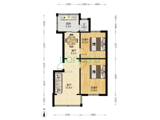 云南省人民政府机关事务管理局宿舍 2室2厅1卫 50平方