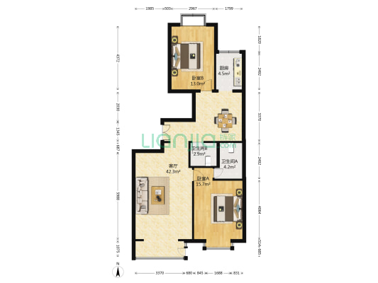 石韵浩庭 2室1厅2卫 103平方