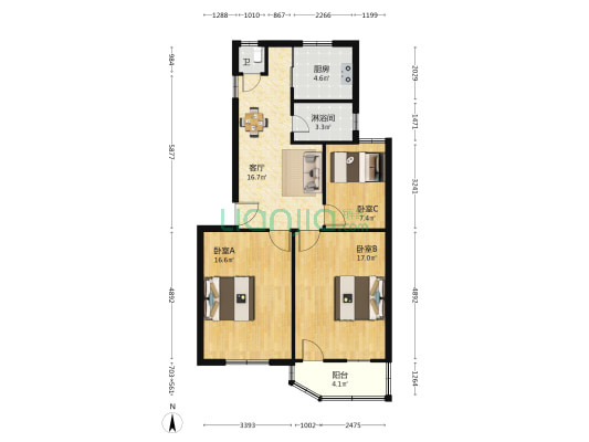 西园新村五园巷 3室1厅2卫 83平方