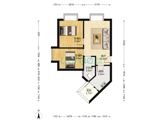 隆兴嘉苑 2室1厅1卫 58平方
