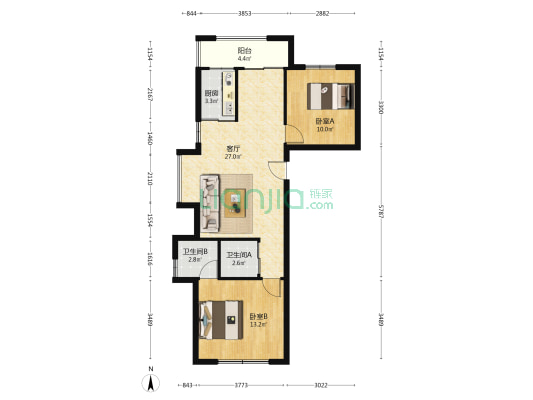 绿墅湾 2室1厅2卫 85平方