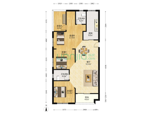 芙蓉万国城MOMA 4室1厅2卫 130平方