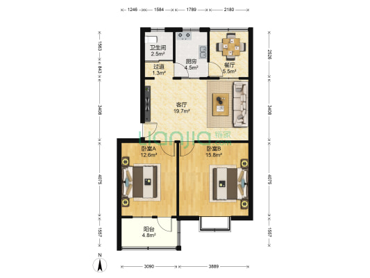 城中东方小区 2室2厅1卫 80平方