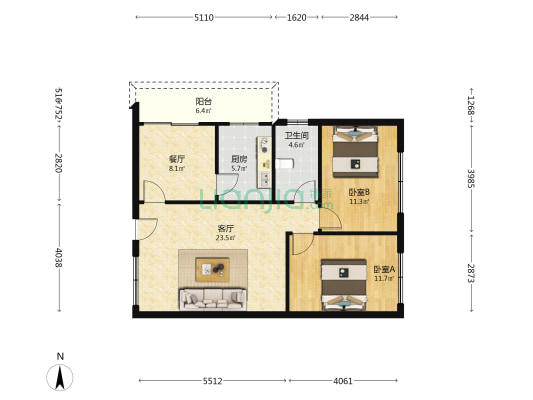 天河怡苑 2室2厅1卫 84平方