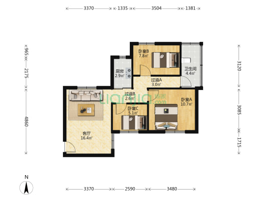 夏湾新村 3室1厅1卫 76平方