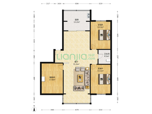 物华商住楼 2室1厅1卫 145平方