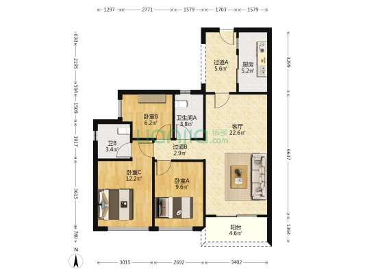 顺德碧桂园三龙汇 3室1厅2卫 95平方