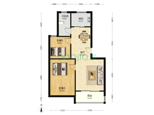 锦绣东方苑 2室1厅1卫 85平方