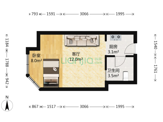 中粮方圆金街 1室1厅1卫 40平方