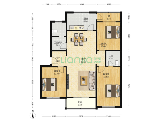 兽医站家属楼 3室1厅2卫 134平方