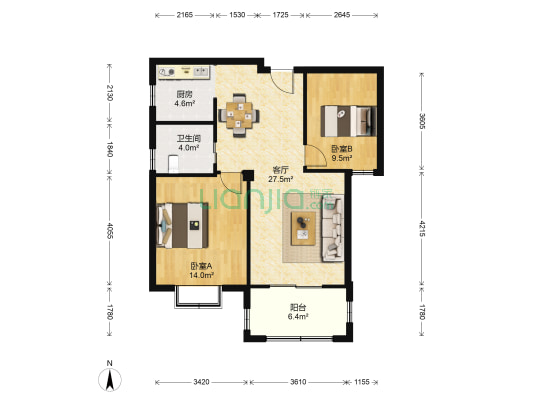 江南华庭 2室1厅1卫 85平方