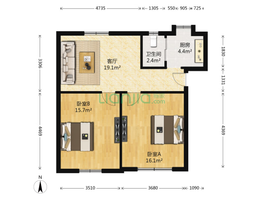 工行小区 2室1厅1卫 68平方