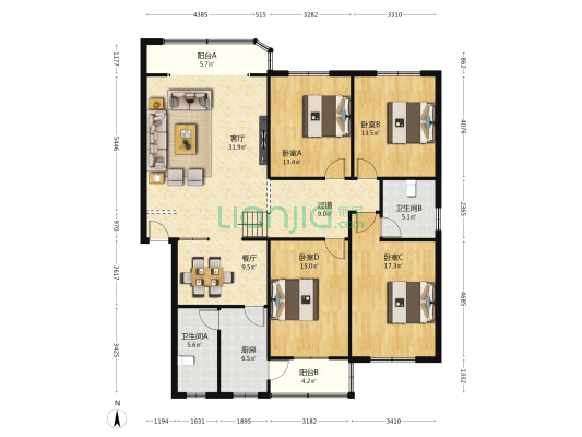 水城茗馨苑B区 4室2厅2卫 160平方