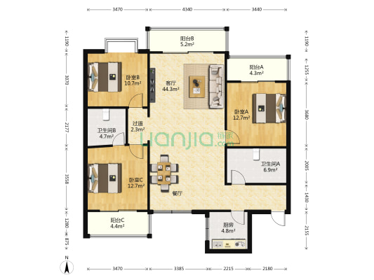 千禧龙庭 3室1厅2卫 140平方