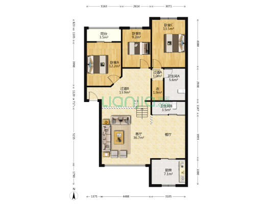 金庭小区 3室1厅2卫 129平方