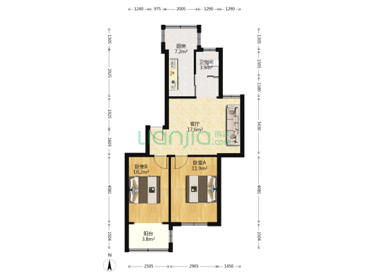解放路35号 2室1厅1卫 66平方