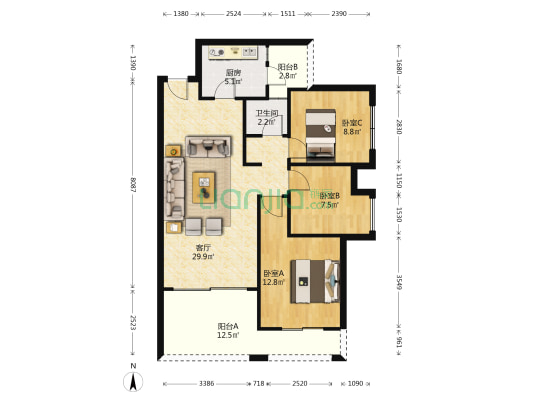 绿优城 3室1厅1卫 94平方