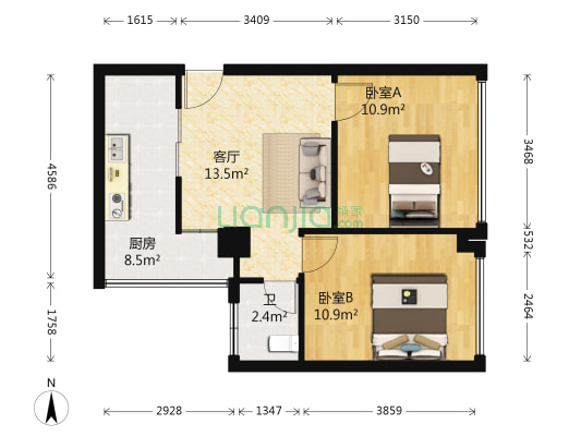 云天恋城 2室1厅1卫 63平方