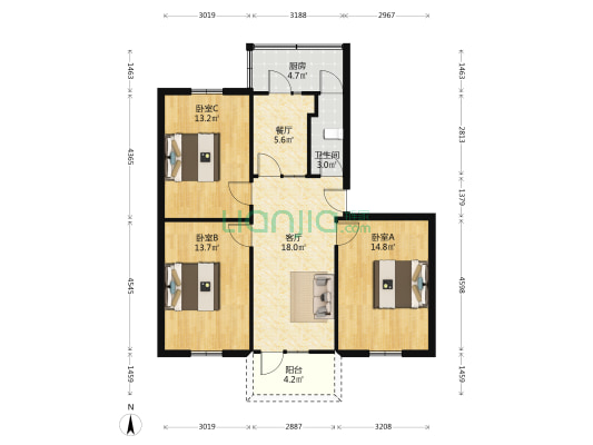 上翔街31号 3室2厅1卫 88平方