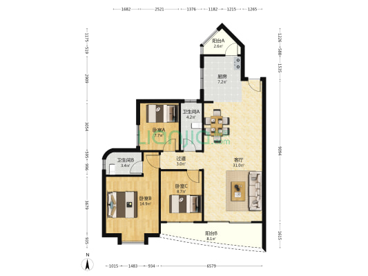 碧华达花园 3室1厅2卫 112平方