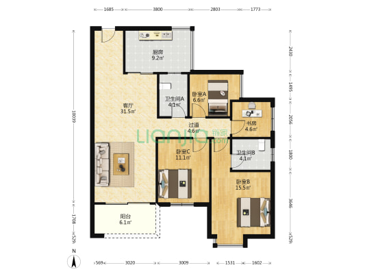 保利茉莉公馆 4室1厅2卫 128平方