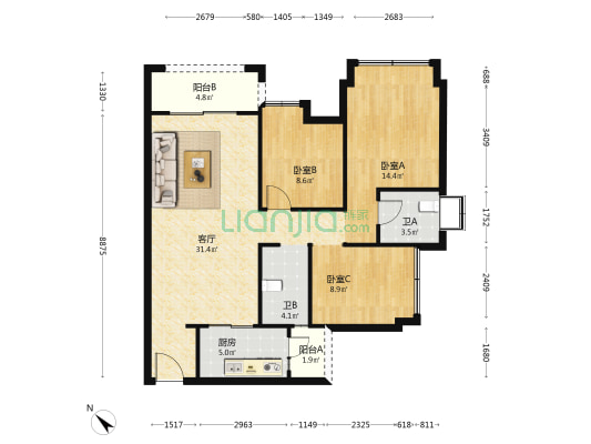 成发紫悦府 3室1厅2卫 100平方