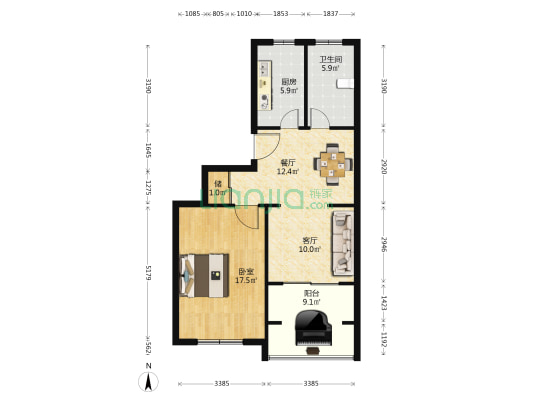 中华别墅 1室2厅1卫 76平方