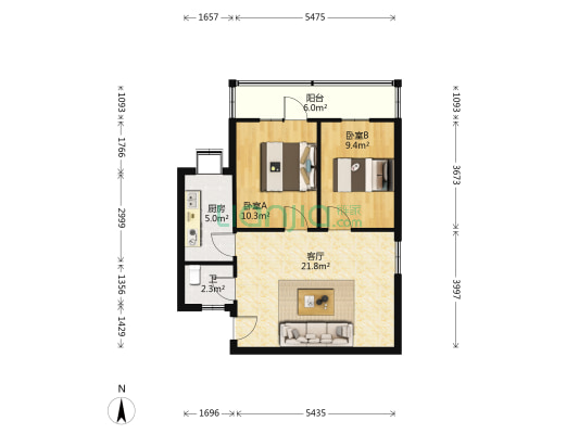花西公寓 2室1厅1卫 64平方