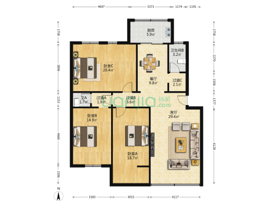 南宁市烟草专卖局（公司）琅东宿舍区 3室2厅2卫 155平方