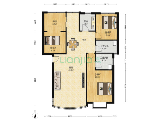 滨湖楠岸 4室1厅2卫 110平方
