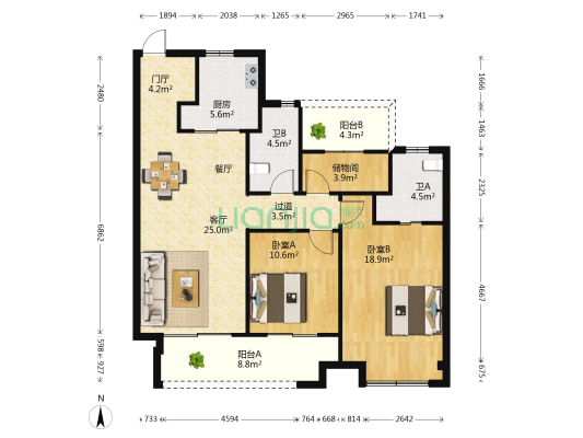 富力云庭雅居 2室1厅2卫 115平方