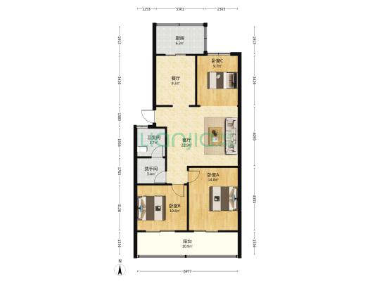 滏园街商务局家属院 3室2厅2卫 98平方