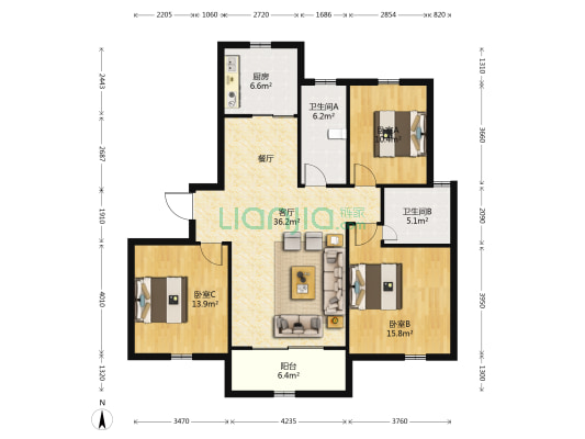 佳华香墅 3室1厅2卫 138平方