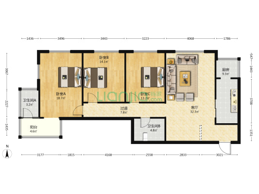 邯郸明珠花园C区 3室1厅2卫 141平方