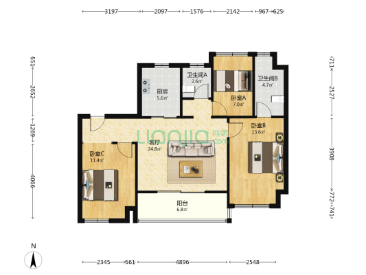中建颐璟臺 3室1厅2卫 102平方
