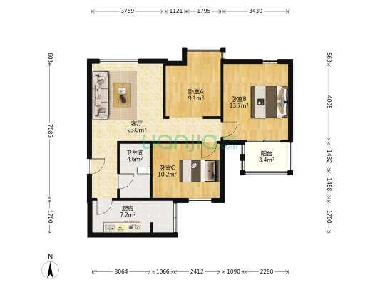 聚和园 3室1厅1卫 100平方