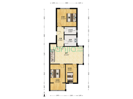 照壁巷13号 3室1厅1卫 88平方