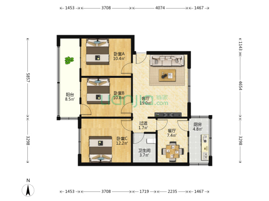 万里公司家属院(文峰中路) 3室2厅1卫 98平方