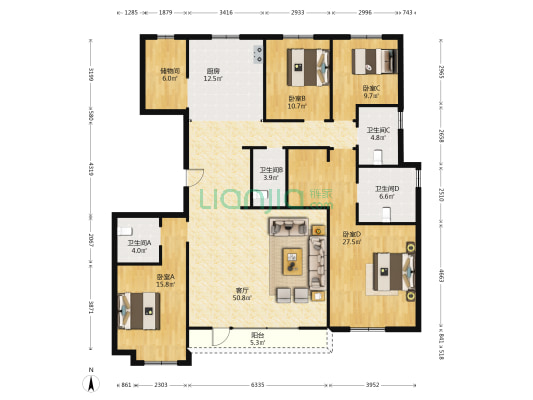 保利天誉 4室1厅4卫 188平方