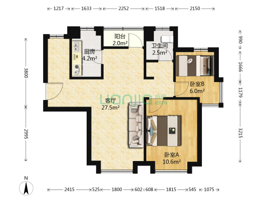 金融街融汇 2室1厅1卫 78平方