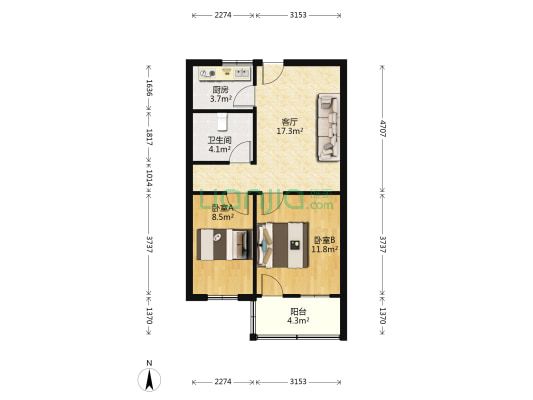 丁卯桥路24号 2室1厅1卫 58平方