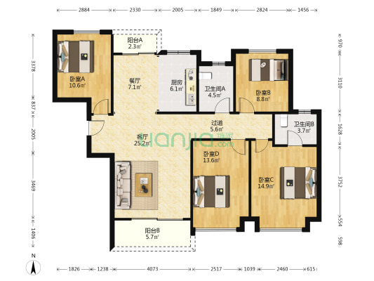 中建商务广场 4室2厅2卫 141平方