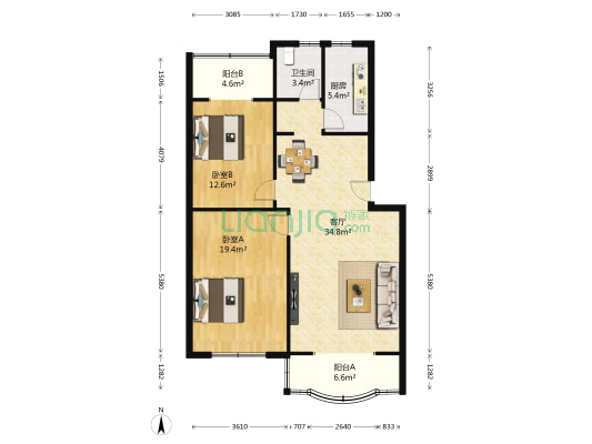嘉美花苑 2室1厅1卫 92平方
