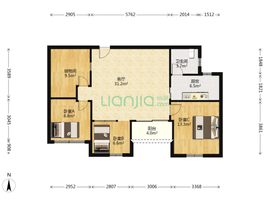 乐辉大厦 3室1厅1卫 105平方
